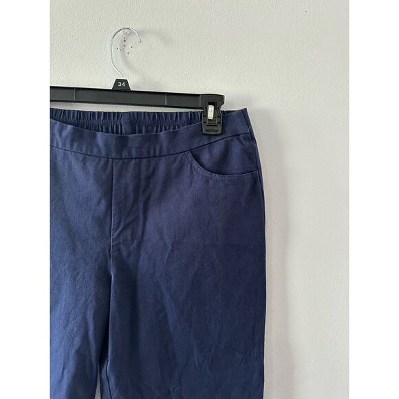 Isaac Mizrahi Live Pants Women's 12 Navy 24/7 Stretch Crop Back Slit Pull On - Picture 3 of 9